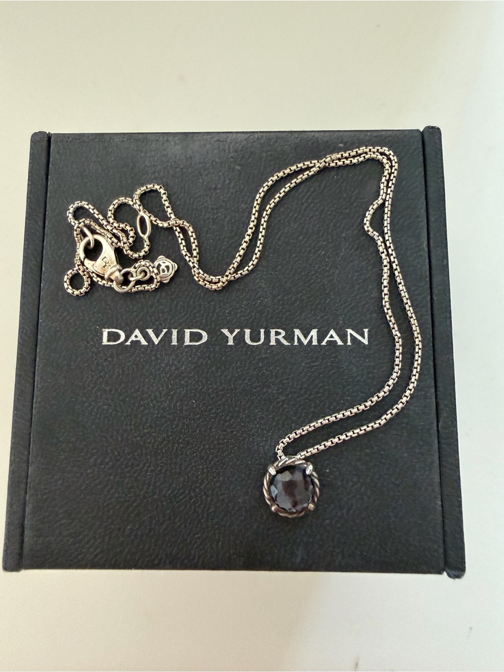 David Yurman Silver Necklace with Smoky Brown Gemstone Pendant